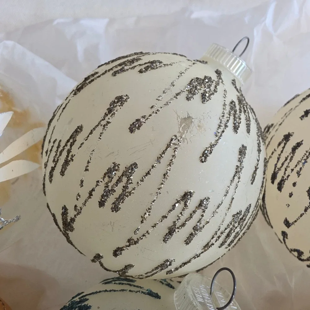 VTG West Germany Glass Christmas Ornaments Glitter Mica MCM D.B.G.M. Lot of 6